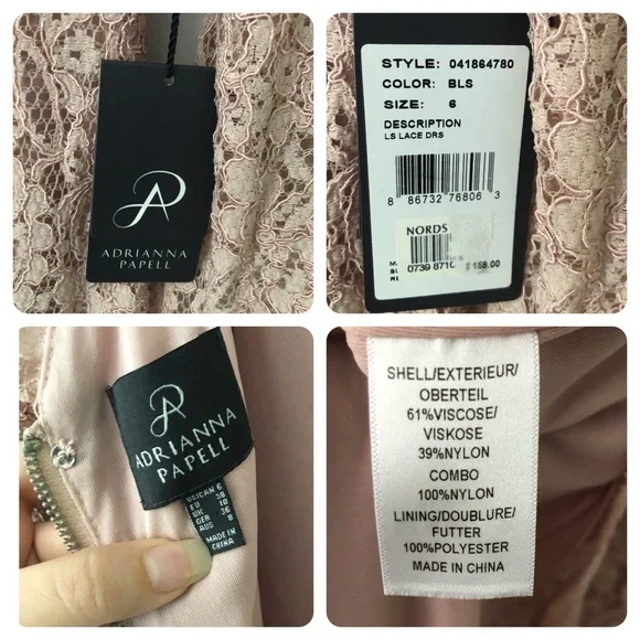 Adrianna Papell Pink Lace Mini Dress sz 6 Long Sleeve Sheath NEW romantic spring - Picture 3 of 13